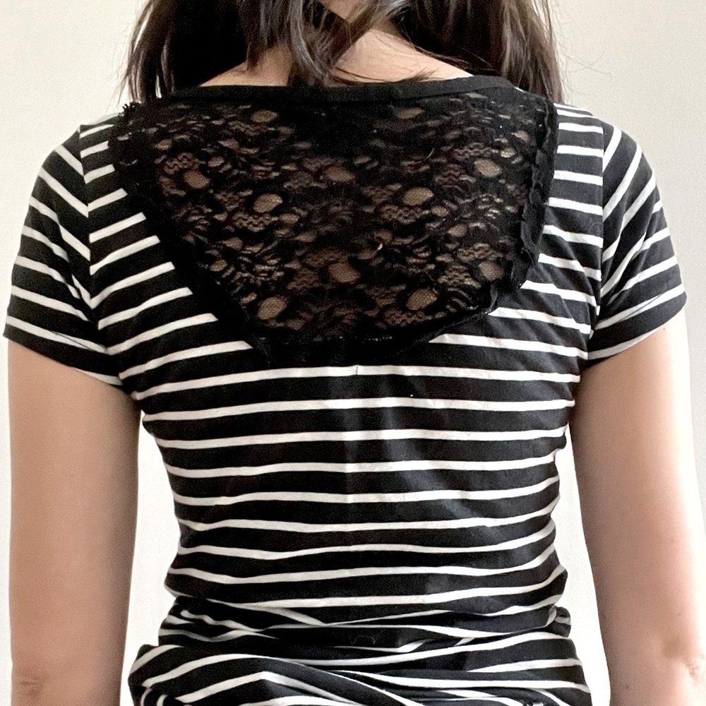 Stripped Black & White tee with Lace Back - S